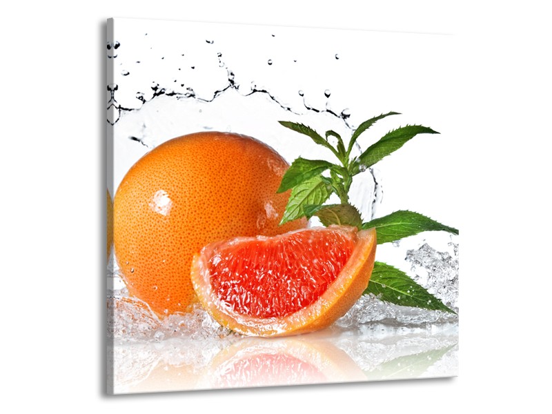 Canvas Schilderij Fruit, Keuken | Oranje, Wit, Groen | 70x70cm 1Luik