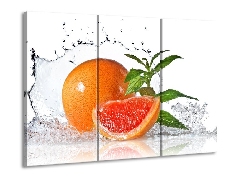 Canvas Schilderij Fruit, Keuken | Oranje, Wit, Groen | 60x90cm 3Luik