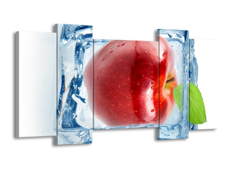 Glasschilderij Appel, Keuken | Rood, Blauw, Wit | 120x65cm 5Luik