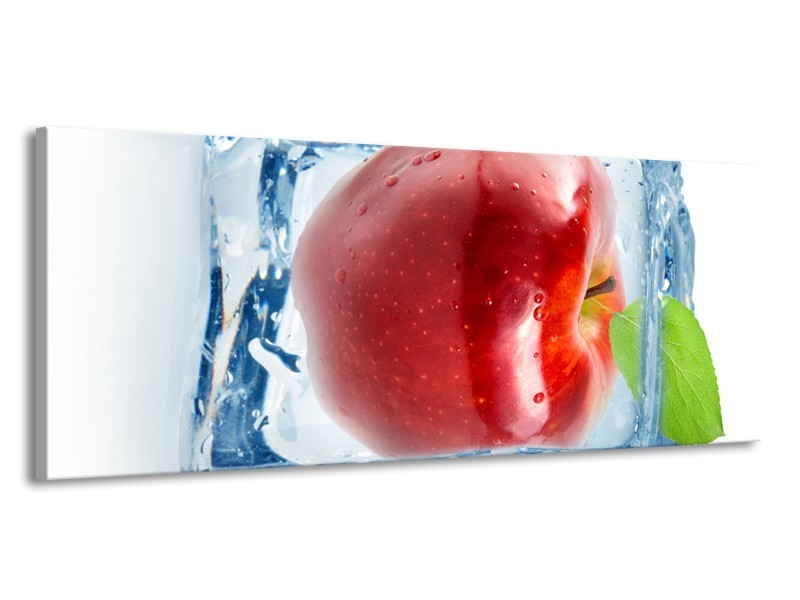 Glasschilderij Appel, Keuken | Rood, Blauw, Wit | 145x58cm 1Luik