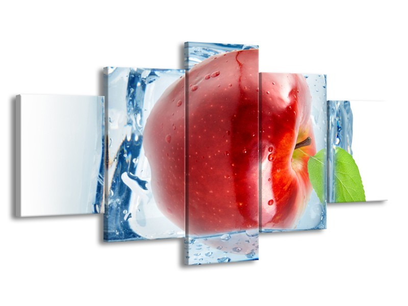 Canvas Schilderij Appel, Keuken | Rood, Blauw, Wit | 150x80cm 5Luik