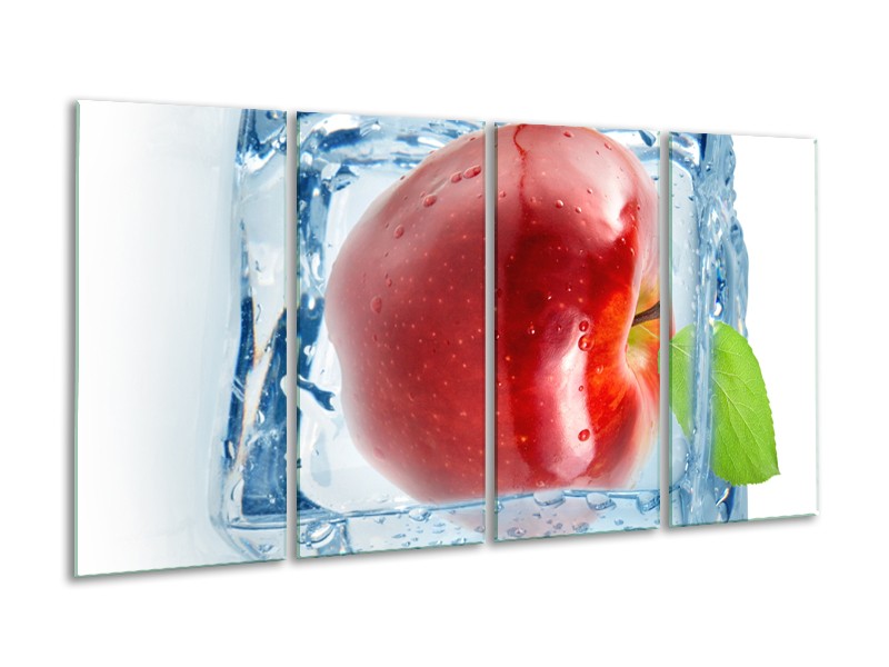 Glasschilderij Appel, Keuken | Rood, Blauw, Wit | 160x80cm 4Luik