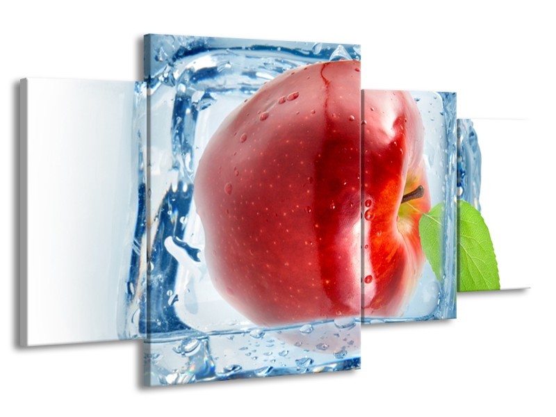 Glasschilderij Appel, Keuken | Rood, Blauw, Wit | 160x90cm 4Luik