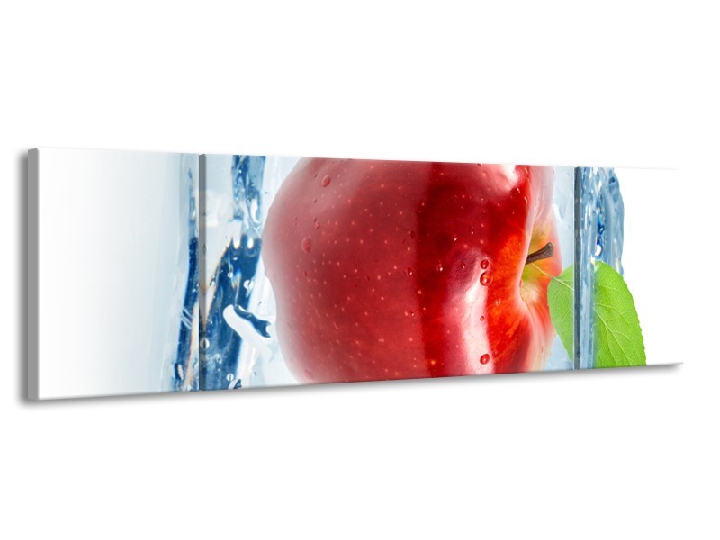 Glasschilderij Appel, Keuken | Rood, Blauw, Wit | 170x50cm 3Luik