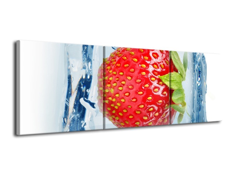 Canvas Schilderij Fruit, Keuken | Rood, Blauw, Wit | 120x40cm 3Luik