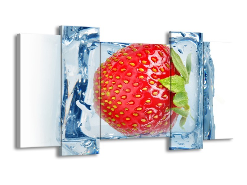 Canvas Schilderij Fruit, Keuken | Rood, Blauw, Wit | 120x65cm 5Luik