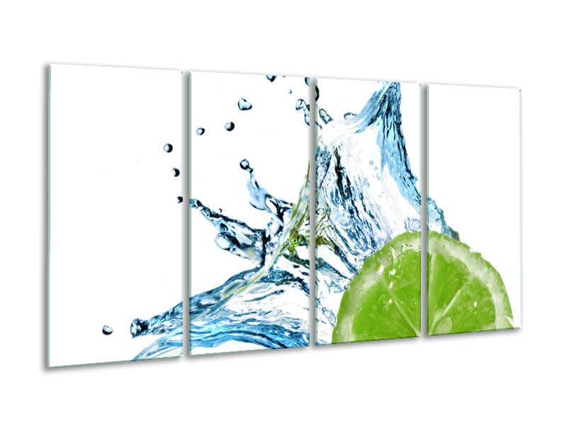 Canvas Schilderij Fruit, Keuken | Groen, Blauw, Wit | 160x80cm 4Luik