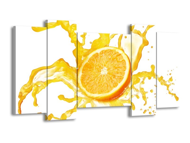 Canvas Schilderij Fruit, Keuken | Geel, Wit | 120x65cm 5Luik