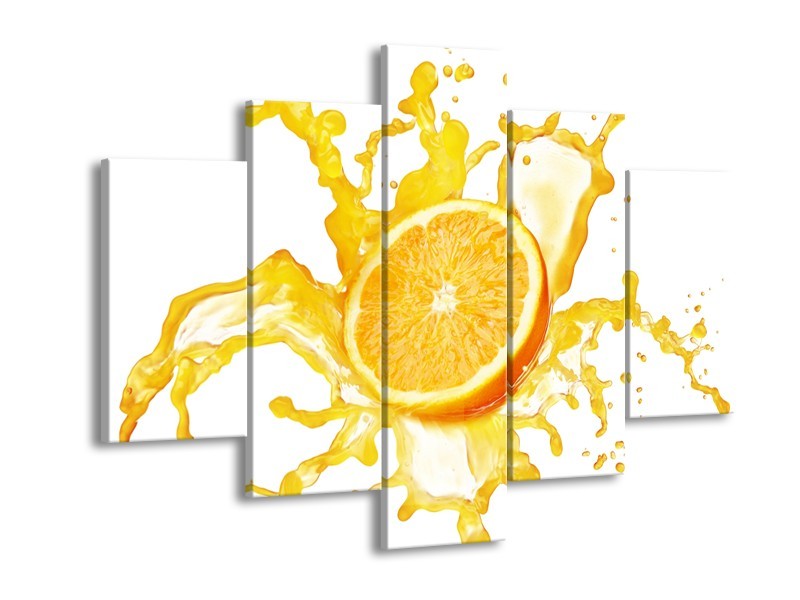 Canvas Schilderij Fruit, Keuken | Geel, Wit | 150x105cm 5Luik