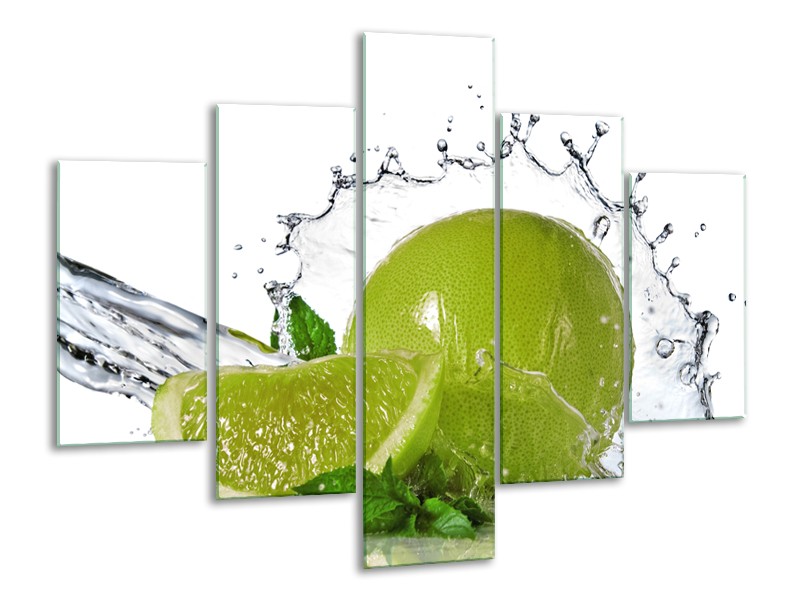 Canvas Schilderij Fruit, Keuken | Groen, Wit, Zilver | 100x70cm 5Luik