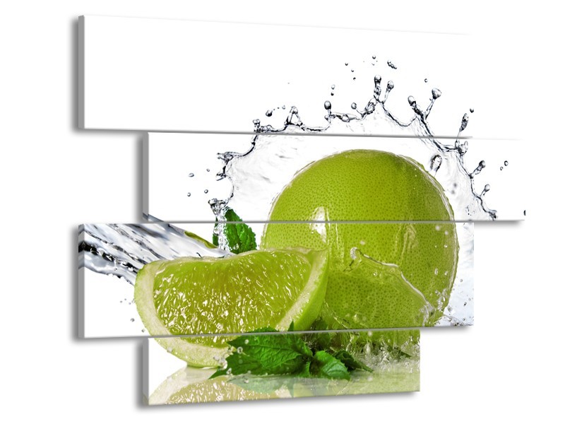 Glasschilderij Fruit, Keuken | Groen, Wit, Zilver | 115x85cm 4Luik