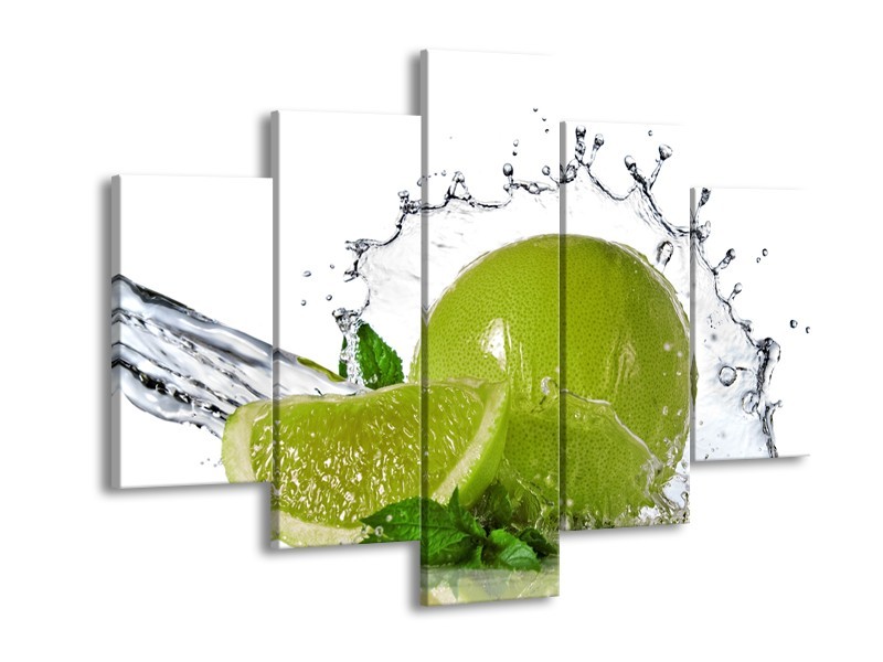 Canvas Schilderij Fruit, Keuken | Groen, Wit, Zilver | 150x105cm 5Luik
