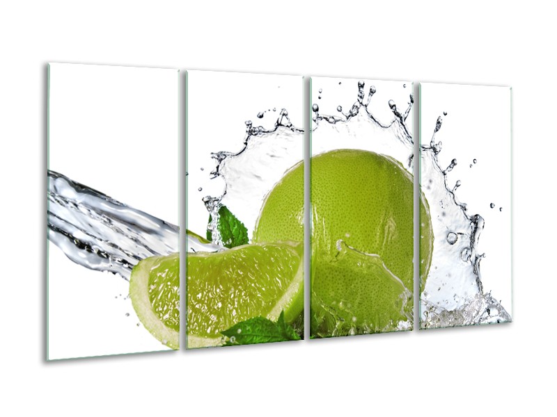 Canvas Schilderij Fruit, Keuken | Groen, Wit, Zilver | 160x80cm 4Luik