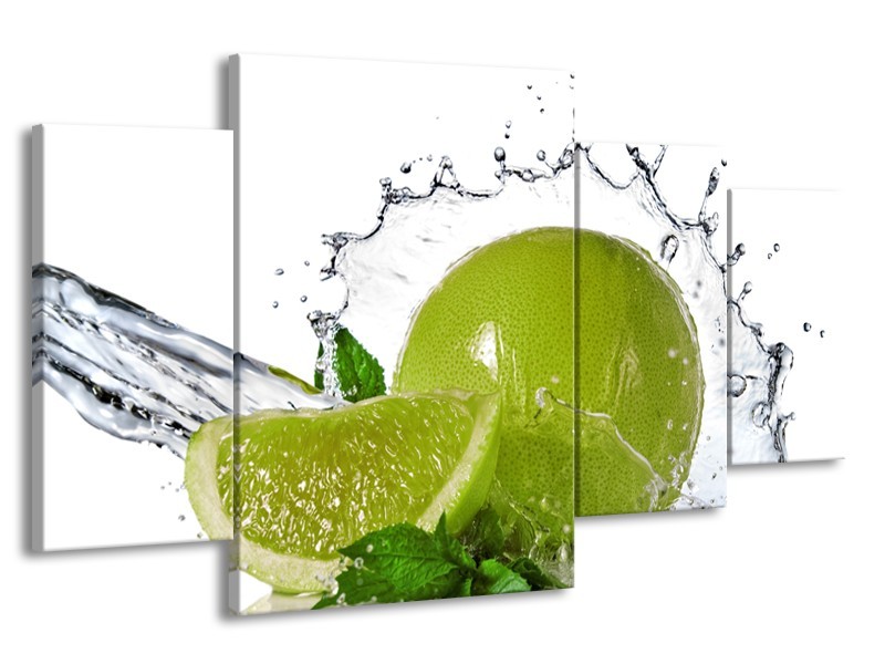 Canvas Schilderij Fruit, Keuken | Groen, Wit, Zilver | 160x90cm 4Luik