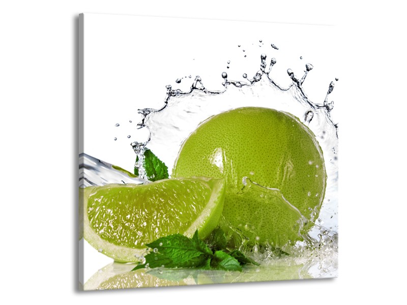 Glasschilderij Fruit, Keuken | Groen, Wit, Zilver | 70x70cm 1Luik