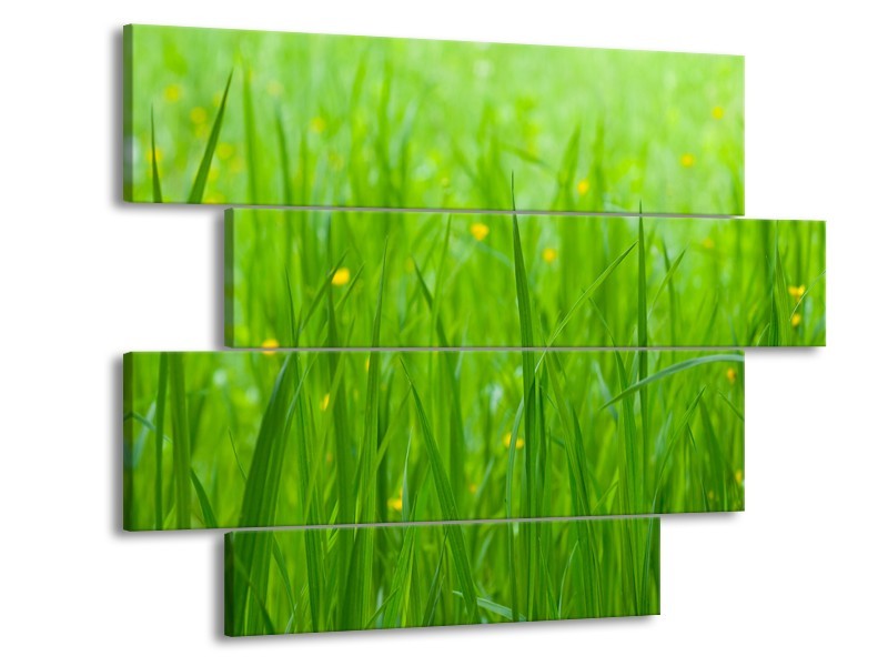 Canvas Schilderij Natuur, Gras | Zwart, Groen | 115x85cm 4Luik
