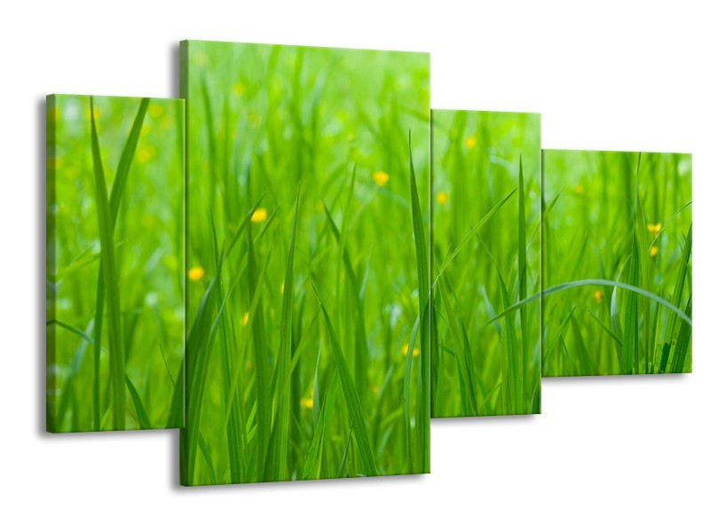 Canvas Schilderij Natuur, Gras | Zwart, Groen | 120x75cm 4Luik