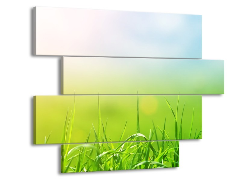 Canvas Schilderij Natuur, Gras | Groen, Geel | 115x85cm 4Luik