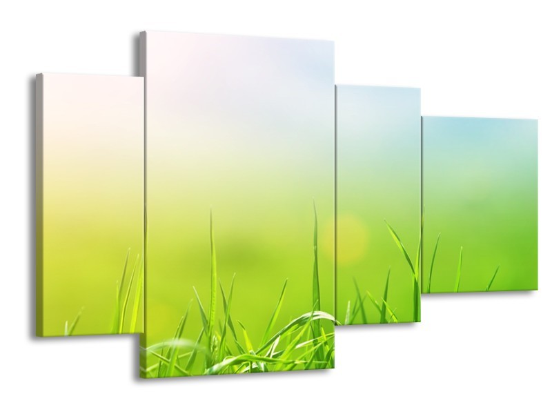 Canvas Schilderij Natuur, Gras | Groen, Geel | 120x75cm 4Luik