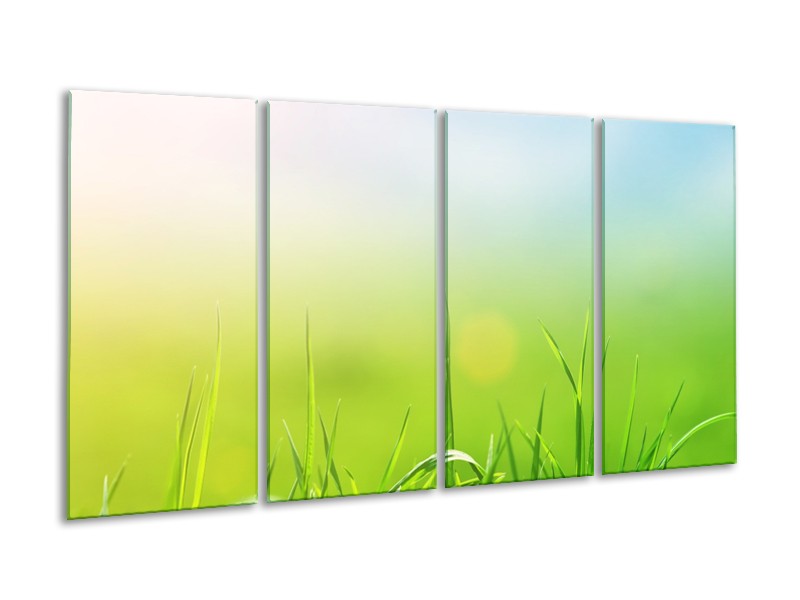 Canvas Schilderij Natuur, Gras | Groen, Geel | 160x80cm 4Luik