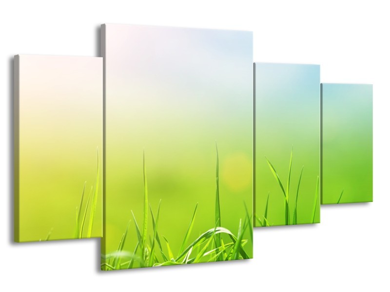 Canvas Schilderij Natuur, Gras | Groen, Geel | 160x90cm 4Luik