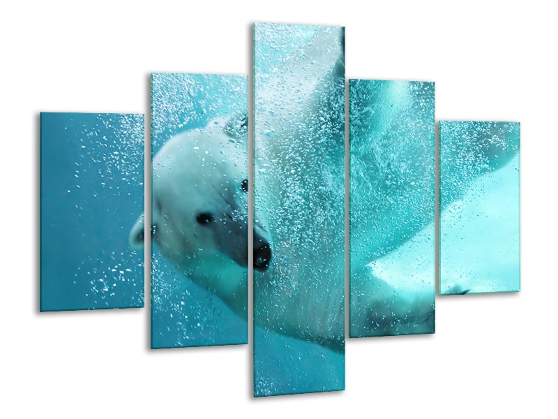 Glasschilderij Poolbeer, Dieren | Blauw, Groen, Grijs | 100x70cm 5Luik