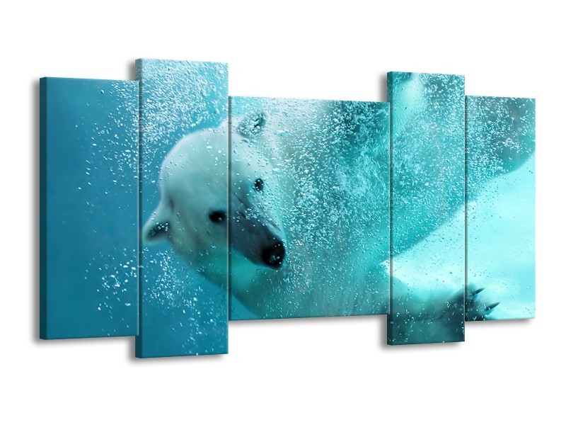 Canvas Schilderij Poolbeer, Dieren | Blauw, Groen, Grijs | 120x65cm 5Luik