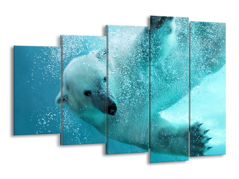 Canvas Schilderij Poolbeer, Dieren | Blauw, Groen, Grijs | 150x100cm 5Luik