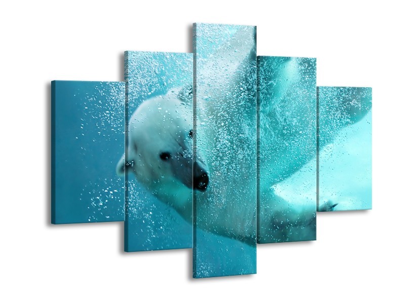 Glasschilderij Poolbeer, Dieren | Blauw, Groen, Grijs | 150x105cm 5Luik