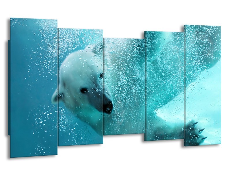 Glasschilderij Poolbeer, Dieren | Blauw, Groen, Grijs | 150x80cm 5Luik