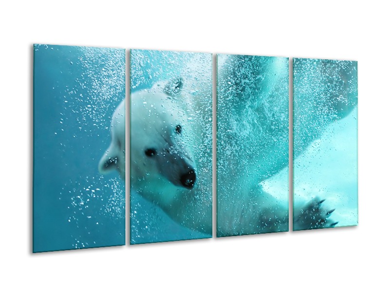 Canvas Schilderij Poolbeer, Dieren | Blauw, Groen, Grijs | 160x80cm 4Luik