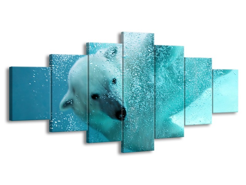 Canvas Schilderij Poolbeer, Dieren | Blauw, Groen, Grijs | 210x100cm 7Luik