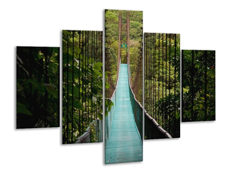 Canvas Schilderij Natuur, Brug | Groen, Blauw, Zwart | 100x70cm 5Luik