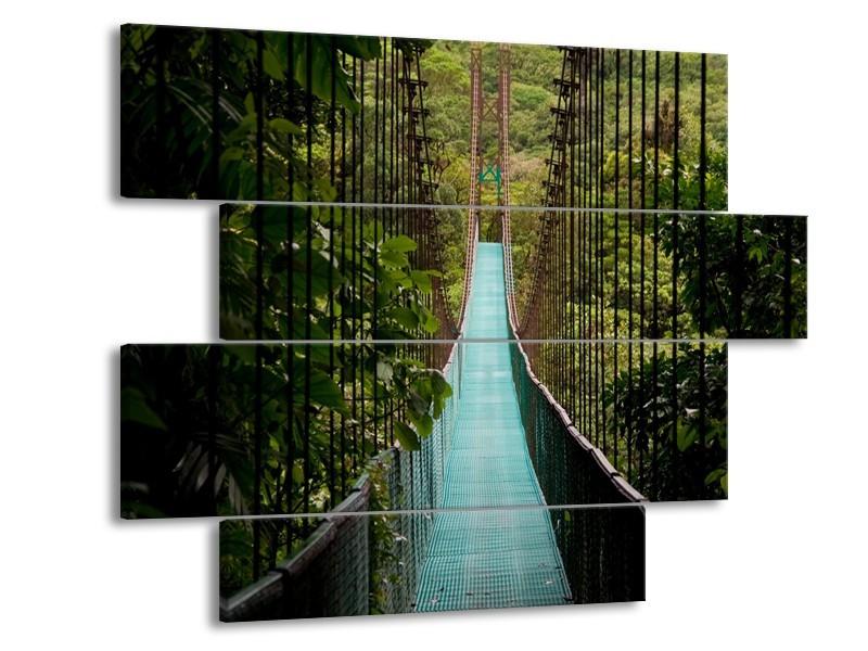 Glasschilderij Natuur, Brug | Groen, Blauw, Zwart | 115x85cm 4Luik