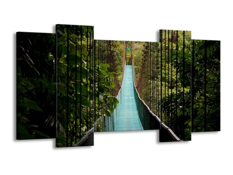 Canvas Schilderij Natuur, Brug | Groen, Blauw, Zwart | 120x65cm 5Luik