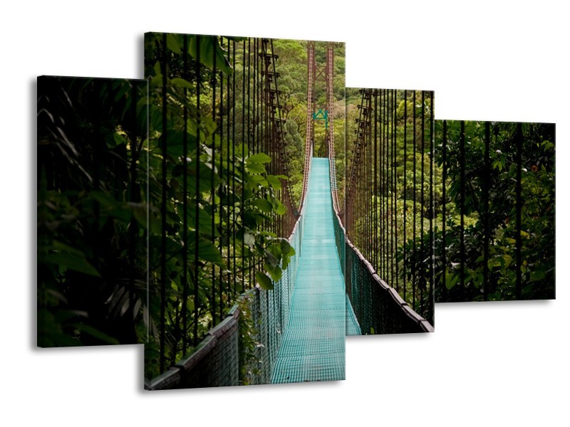 Canvas Schilderij Natuur, Brug | Groen, Blauw, Zwart | 120x75cm 4Luik