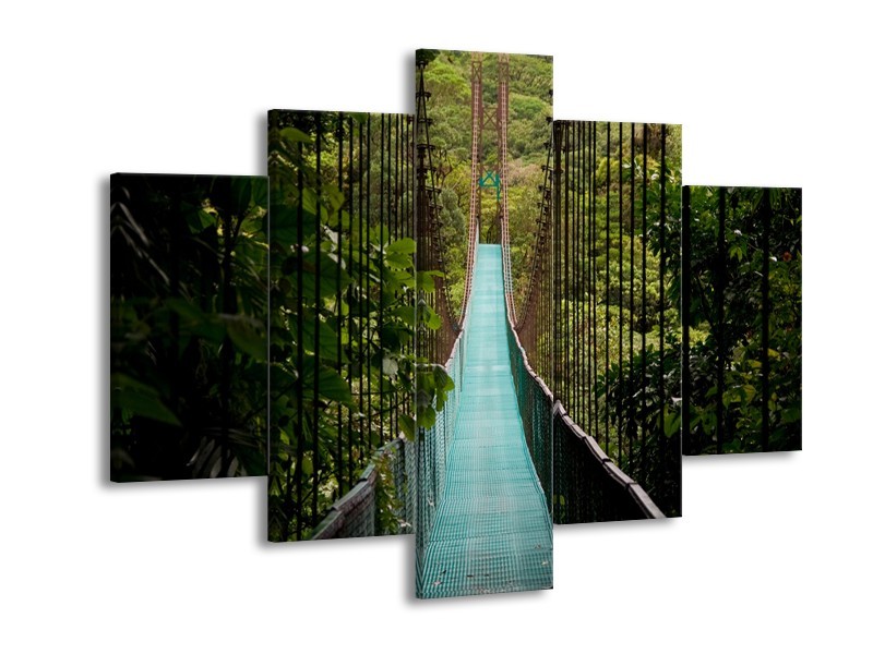 Canvas Schilderij Natuur, Brug | Groen, Blauw, Zwart | 150x105cm 5Luik