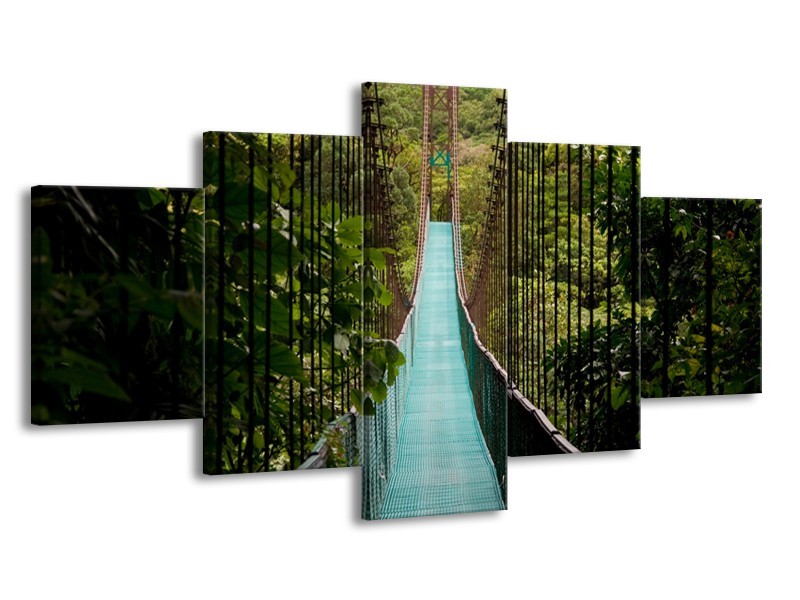 Canvas Schilderij Natuur, Brug | Groen, Blauw, Zwart | 150x80cm 5Luik