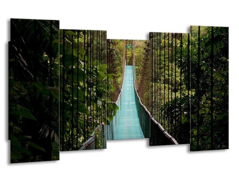 Canvas Schilderij Natuur, Brug | Groen, Blauw, Zwart | 150x80cm 5Luik