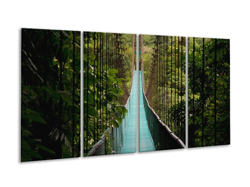 Canvas Schilderij Natuur, Brug | Groen, Blauw, Zwart | 160x80cm 4Luik