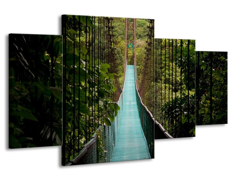 Canvas Schilderij Natuur, Brug | Groen, Blauw, Zwart | 160x90cm 4Luik