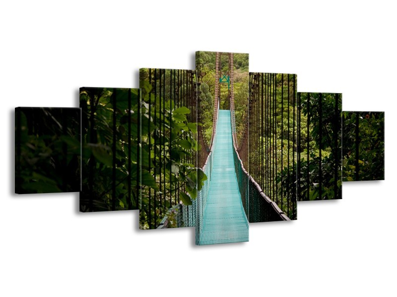 Canvas Schilderij Natuur, Brug | Groen, Blauw, Zwart | 210x100cm 7Luik