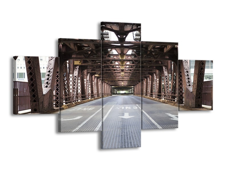 Canvas Schilderij Brug, Weg | Bruin, Grijs | 125x70cm 5Luik