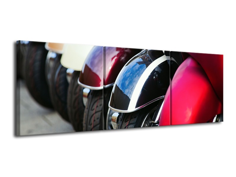 Canvas Schilderij Scooter | Grijs, Roze, Zwart | 120x40cm 3Luik