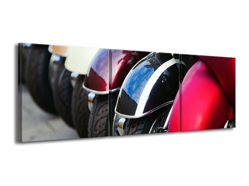 Glasschilderij Scooter | Grijs, Roze, Zwart | 150x50cm 3Luik