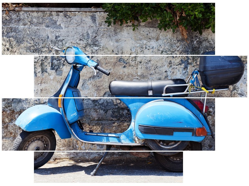 Glasschilderij Scooter, Motor | Grijs, Blauw | 115x85cm 4Luik