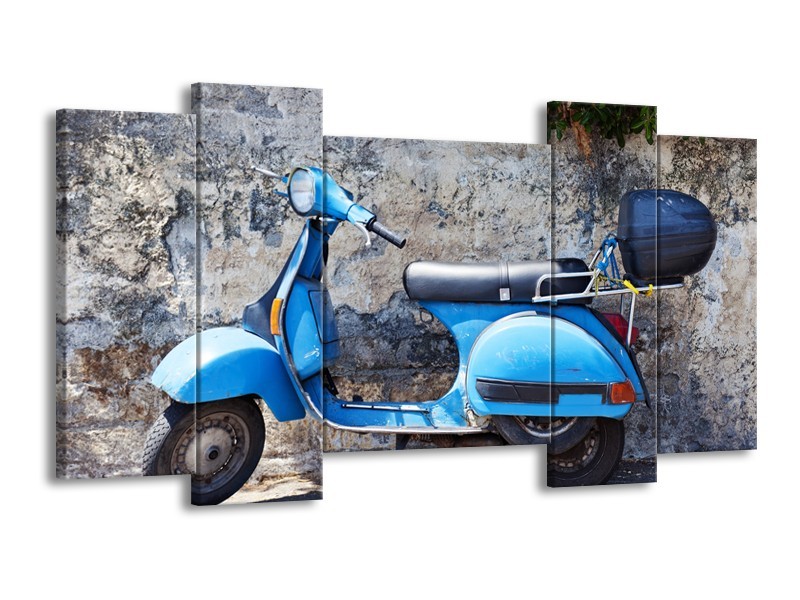 Canvas Schilderij Scooter, Motor | Grijs, Blauw | 120x65cm 5Luik