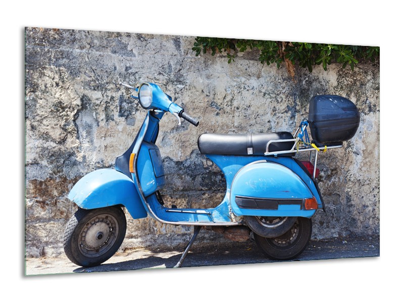 Glasschilderij Scooter, Motor | Grijs, Blauw | 120x70cm 1Luik