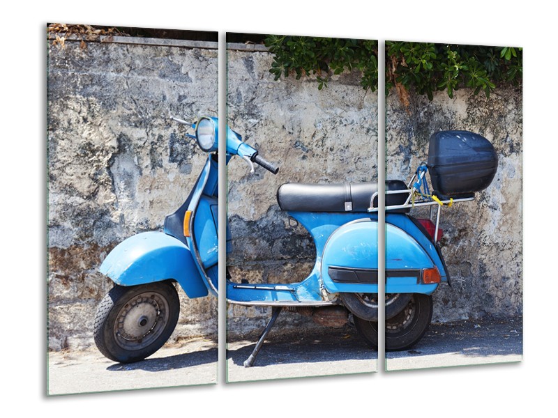 Glasschilderij Scooter, Motor | Grijs, Blauw | 120x80cm 3Luik