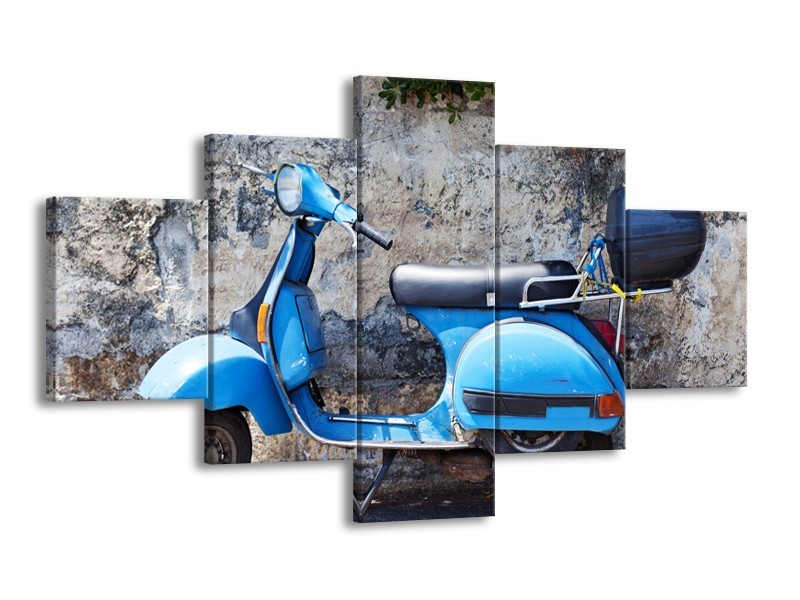 Canvas Schilderij Scooter, Motor | Grijs, Blauw | 125x70cm 5Luik